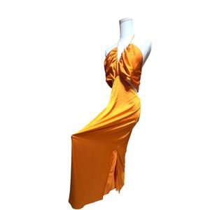 Express Orange Halter Neck Cutout Maxi Dress‎ Slit Size L